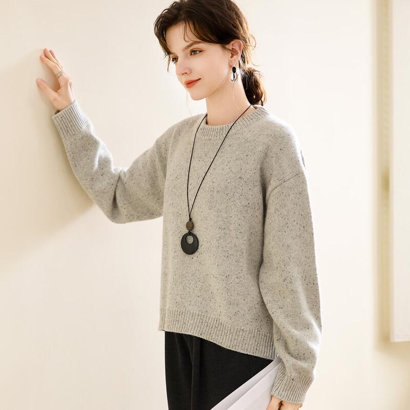 TUHUANG Women's Thick Pure Cashmere Round Neck Sweater