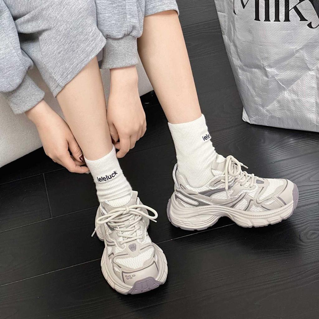 Mesh Platform Dad Shoes Women's Spring New Leather Non-slip Fashion Versatile Breathable Casual Sports Shoes