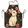 1pc of a White Bunny And Floral Design Apron, Made from Durable And Easy-To-Clean Polyester, Featuring an Adjustable Waistband, Suitable for Cooking I