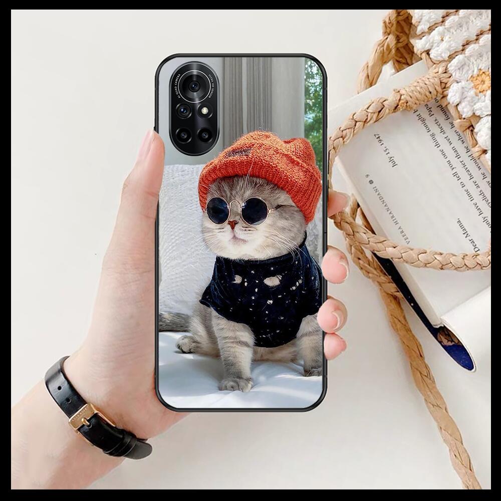 Funny Cartoon Cat Clear Phone Case For Huawei Honor 20 10 9 8A 7 5T X Pro Lite  5G  Black Etui Coque Hoesjes Comic Fash Design