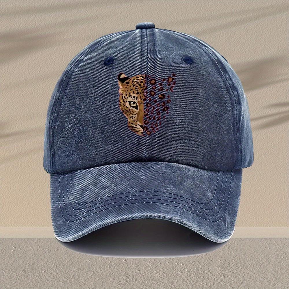 Mens Leopard Print Baseball Cap Adjustable Vintage Washed Viscose Lightweight Hat for Outdoor Travel Casual Daily Wear
