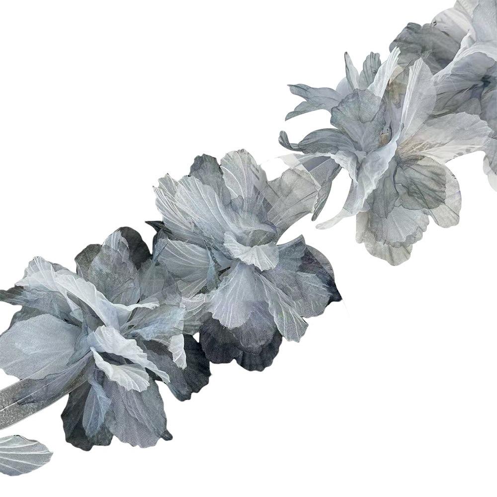 

10pcs Flowers Large Flower 3D Flower Lace Handmade Colorful Chiffon Flowers 3D Design Latest Design Lace Trim Wedding Headdress one size серый