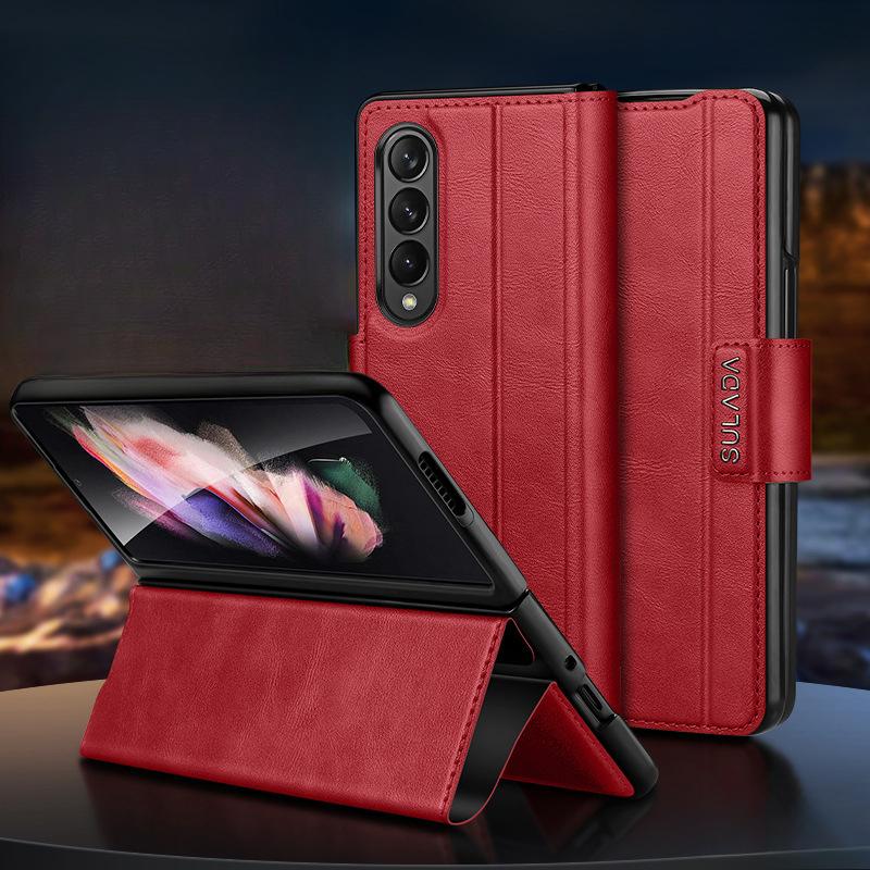 Suitable for Samsung Zfold6 Mobile Phone Case 5 Generation Bracket Folding Huawei Matex5 Anti-fall X3 Full-inclusive W23 Men's Leather Case