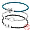 Authentic 925 Sterling Silver Infinite Knotted Heart T -Bar Strip Bracelet Multi -Snake Bangle Wedding Party Girls Fine Jewelry