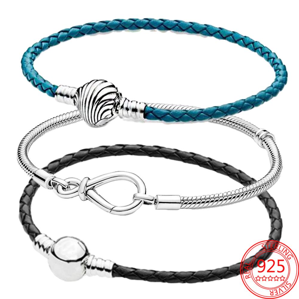 Authentic 925 Sterling Silver Infinite Knotted Heart T -Bar Strip Bracelet Multi -Snake Bangle Wedding Party Girls Fine Jewelry