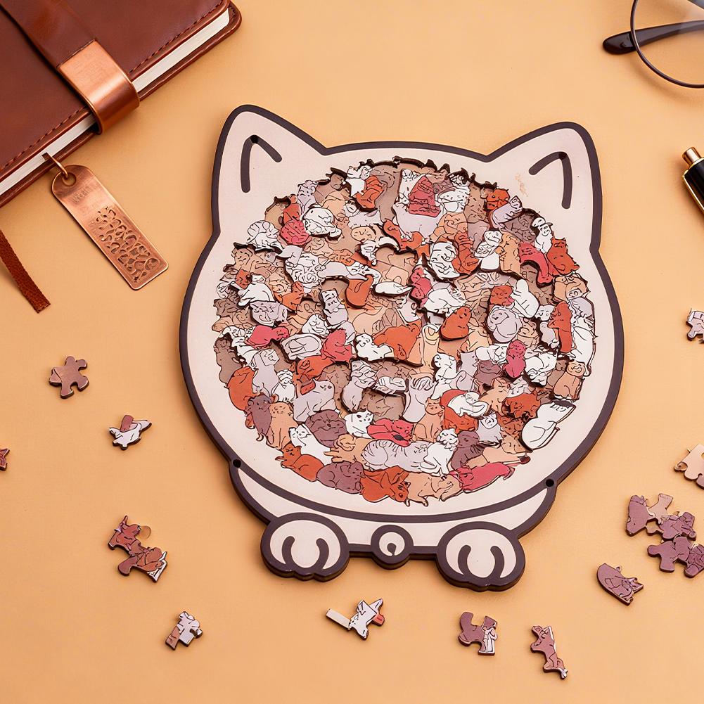 135pcs Morandi-colored Cat-shaped Puzzle with Cat Silhouette Frame Macaron Color Cut Cat Pieces Cat Puzzle For Ornaments