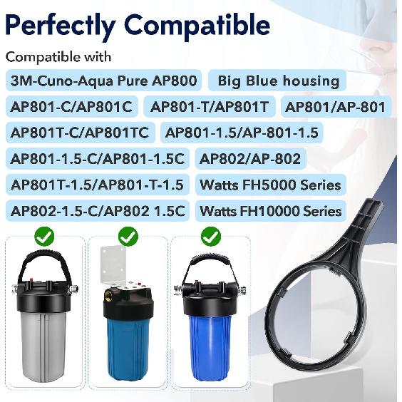 Heavy Duty Water Filter Wrench (6.38" Max Inner Diameter), Durable Water Filter Wrench for Big Blue Style Filter Housings, Big Blue Filter Wrench