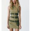 Spring New Retro Sleeveless Short Tight Dress Cargo Army Green Vest Skirt 5427301