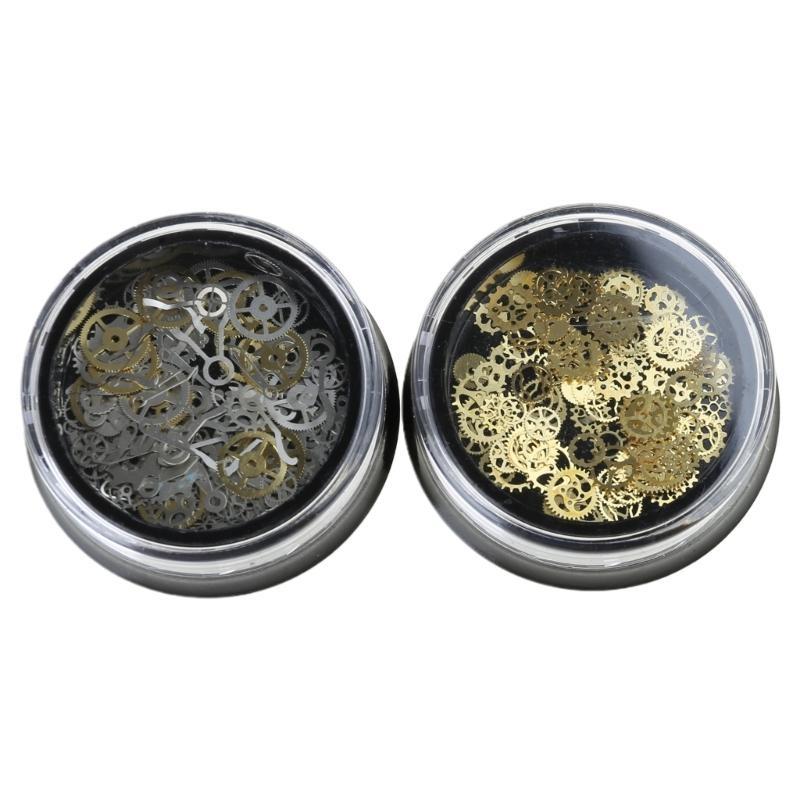 HX6F 2 Boxes Mini Mixed Steampunk Charm Resin Crafts Vintage Cogs Gear Clock Charm золотой