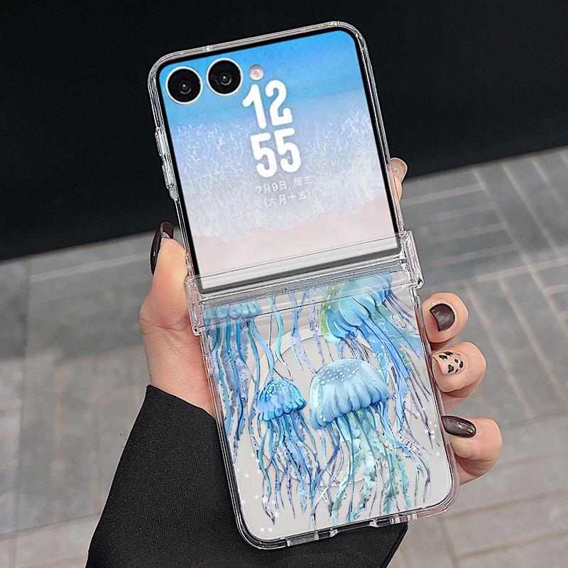 Hinged Magnetic Phone Case For Samsung Z FlIP 7 FE 6 5 Ocean Fish Whale Print Clear Hard PC Folding Phone Cover For Galaxy Z Flip7 Flip6 Flip5