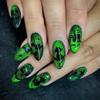 24 Pcs Black Long Almond Press On Nails Halloween Ghost Pumpkin Pattern Stiletto Fake Nail Tips