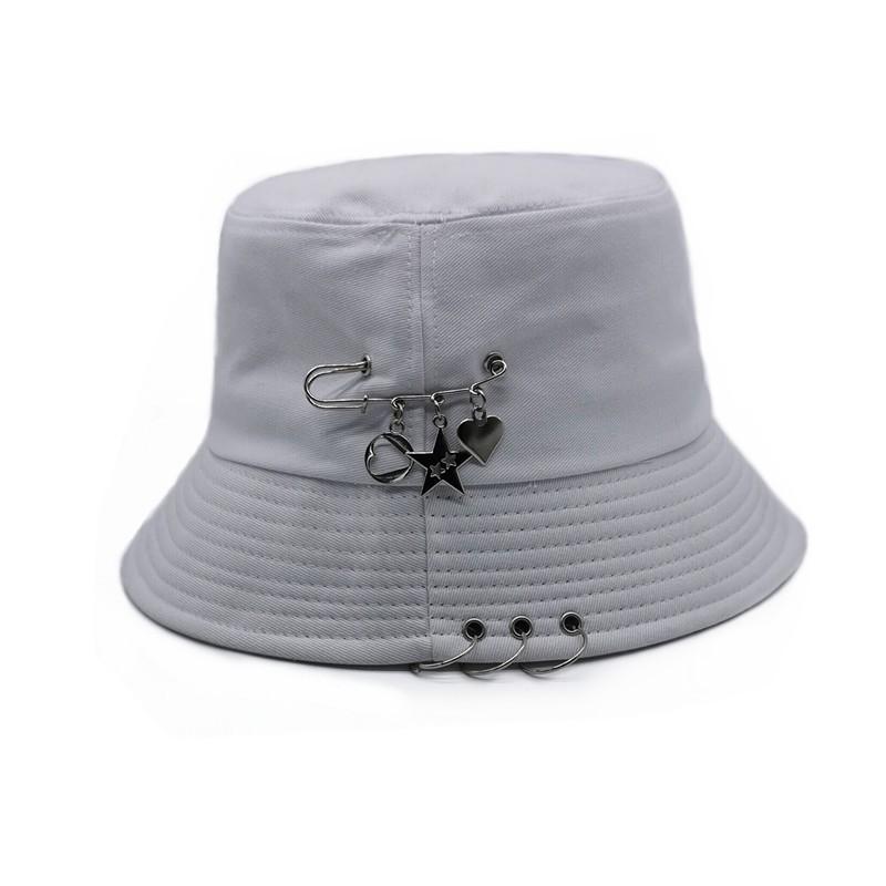 Bucket Hat Women Men Unisex Folding Fisherman Hat Black Metal Ring Flat Top Hip Hop Hats For Women Summer Solid Color Gorro New