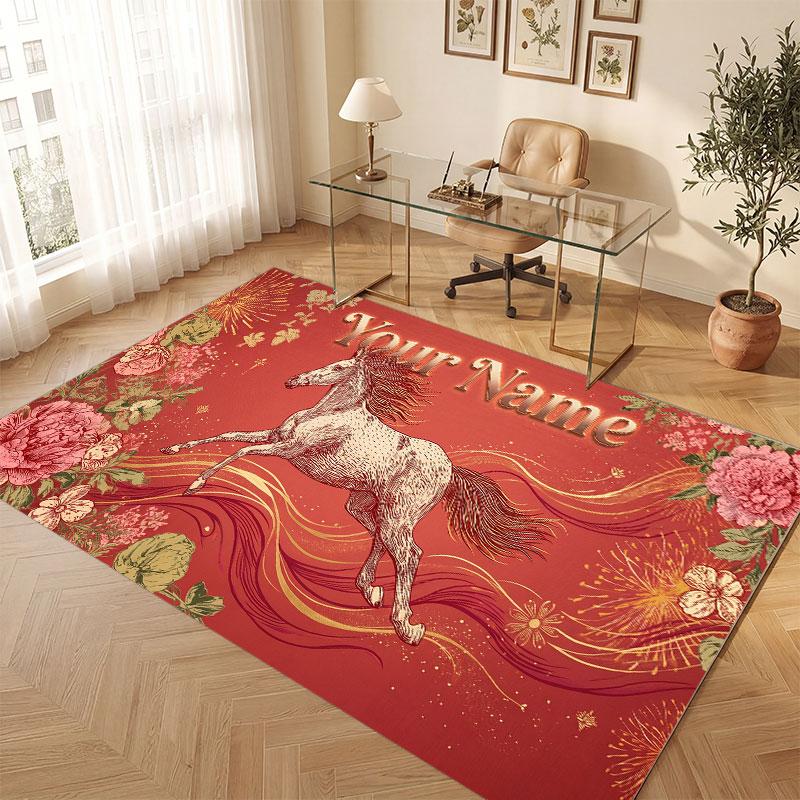 Celebration Theme Crystal Velvet Floor Rug Personalized Custom Name Text Warm Carpet Home Decoration