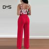 Summer Two Piece Outfits for Women Sleeveless V-neck Halter Tank Top Wide Leg Pants Set Summer Casual Floral Print Matching Suit