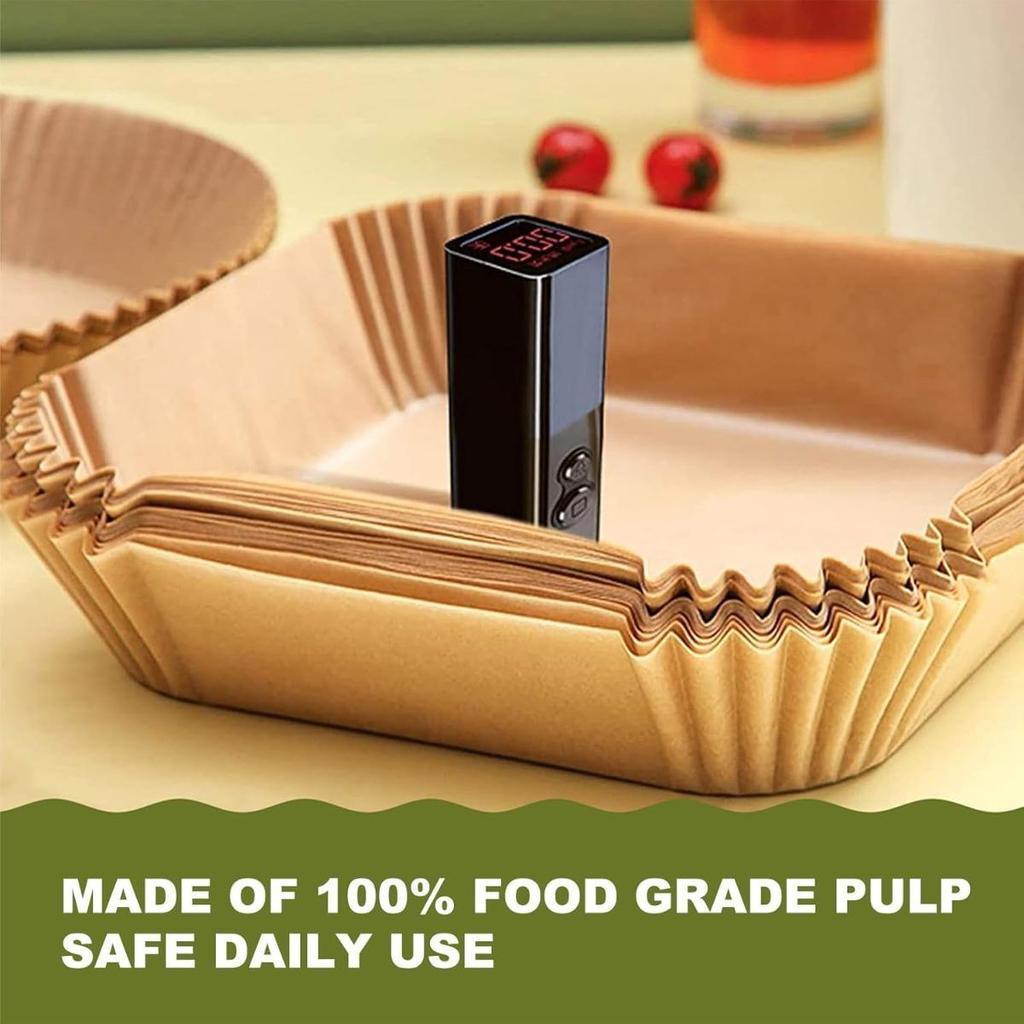 50/100 Pièces Papier Jetable pour Friteuse à Air Carré Papier Cuisson Anti-huile, Imperméable, Papier Cuisson pour Cuisson Rôtissage Micro-ondes