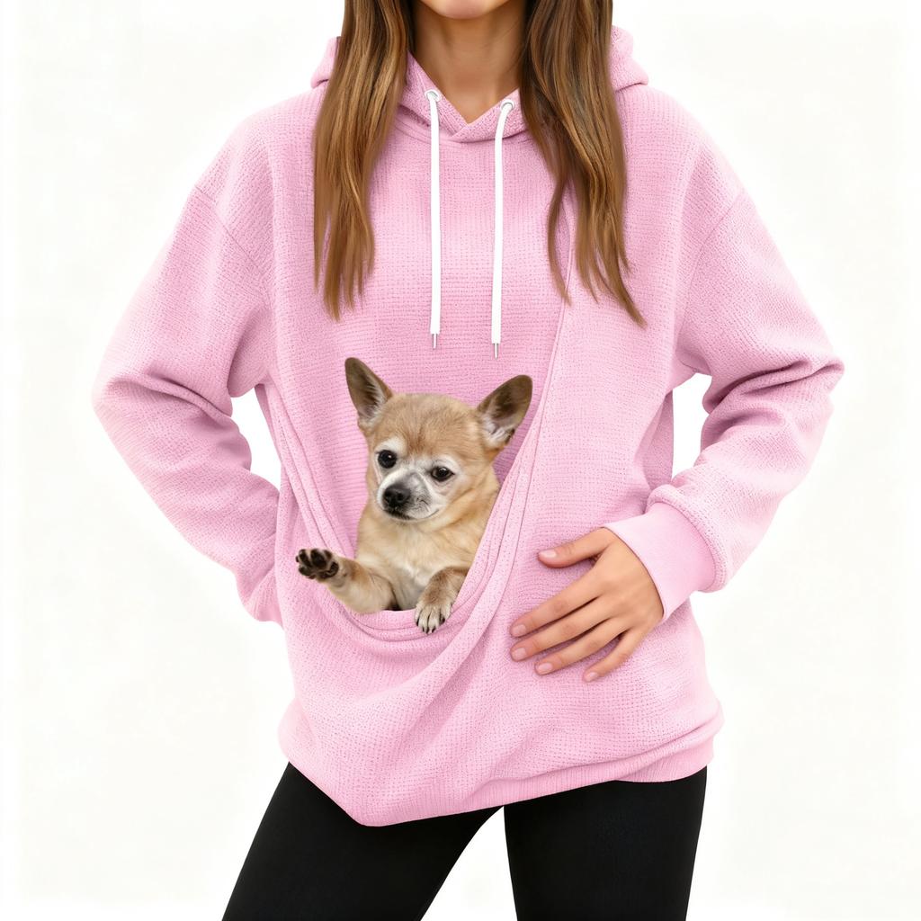 Men's And Women's Unisex Fashion Casual Top Solid Color Long Sleeve Pet Pocket Hoodie Sweatshirt