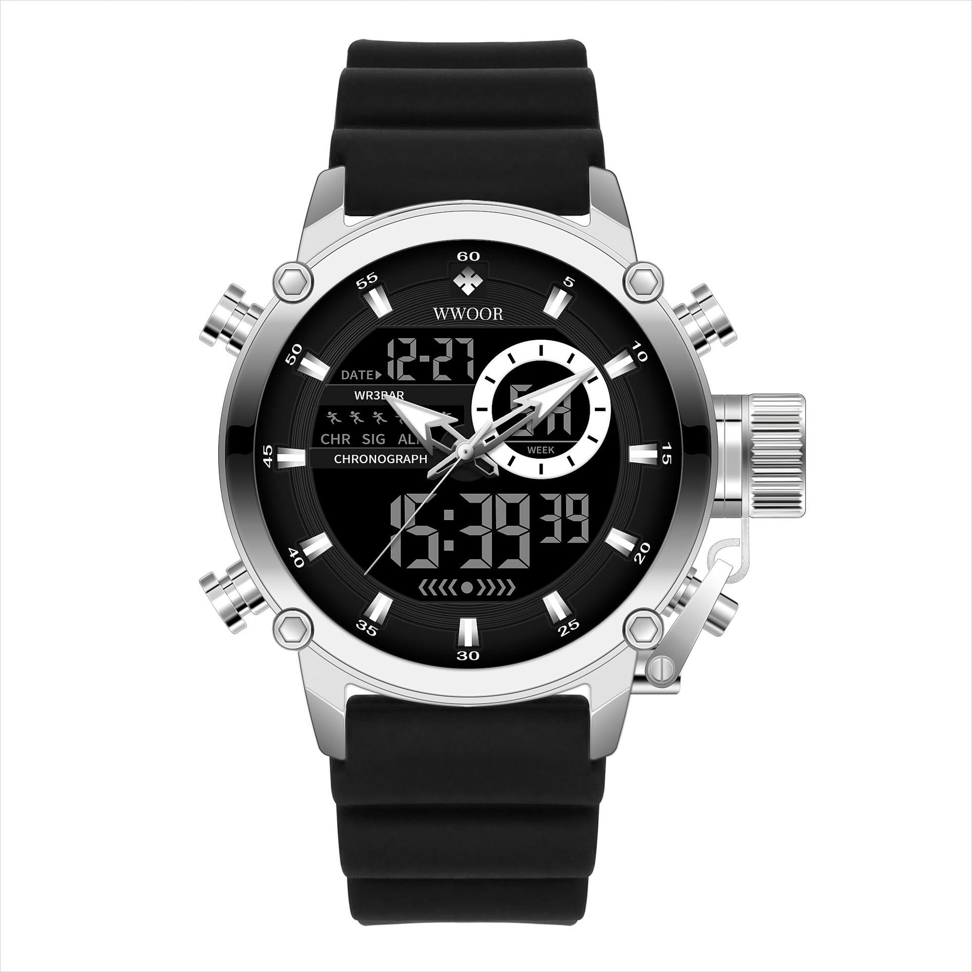 

WWOOR модные водонепроницаемые мужские часы с силиконовым ремешком, кварцевые мужские часы в спортивном стиле