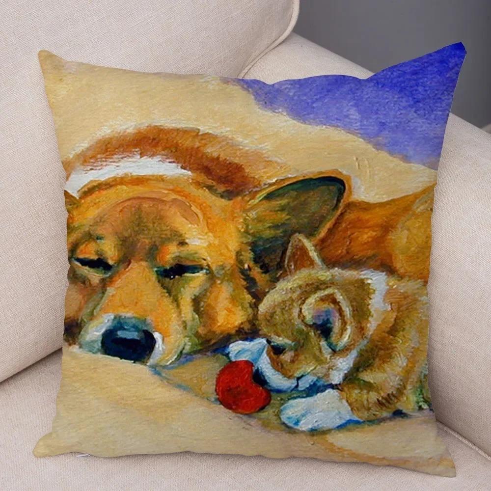 Cute Pet Dog Welsh Corgi Animal Print Cushion Cover Sofa Home Car Pillow