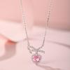 S925 Sterling Silver Clavicle Necklace with Pink Diamond Bow Heart Pendant - High-End, Simple Luxury for Women