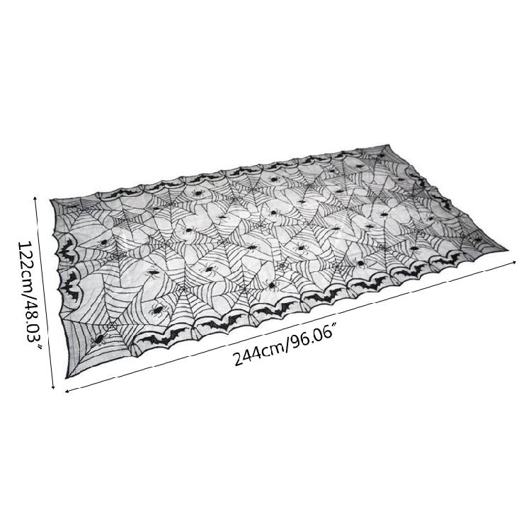 Rectangular Polyester Lace Tablecloth Black Spider Web Table Topper 48x96 inch