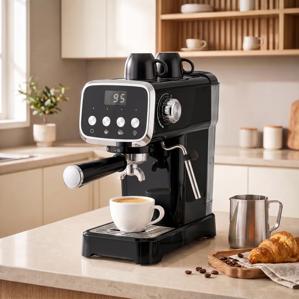 Espresso Machine, 20-Bar Cappuccino Coffee Maker with Frother Wand, 1.2 L Water Tank, Black