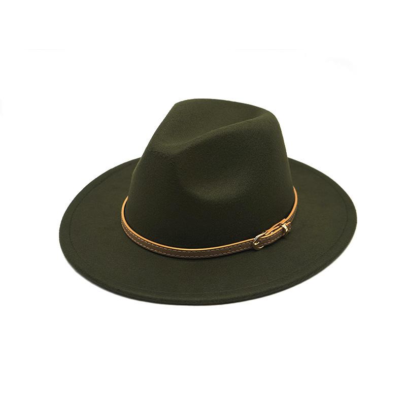 Autumn And Winter British Style Men And Women Woolen Soft Felt Hat Big Eave Hat Classic Khaki Belt Woolen Top Hat