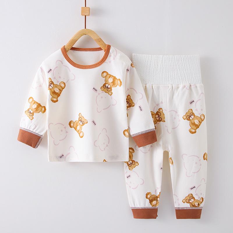 Children's Cotton Underwear Set: Wireless, High-Waisted Tummy Protection Pants, Toddler Autumn/Winter Two-Piece Base Layer.