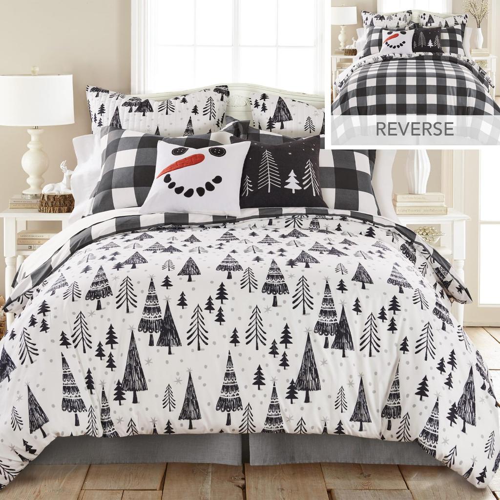Christmas Snowflake Plaid Printing Quilt Cover Home Textile Bedding Three-Piece Set