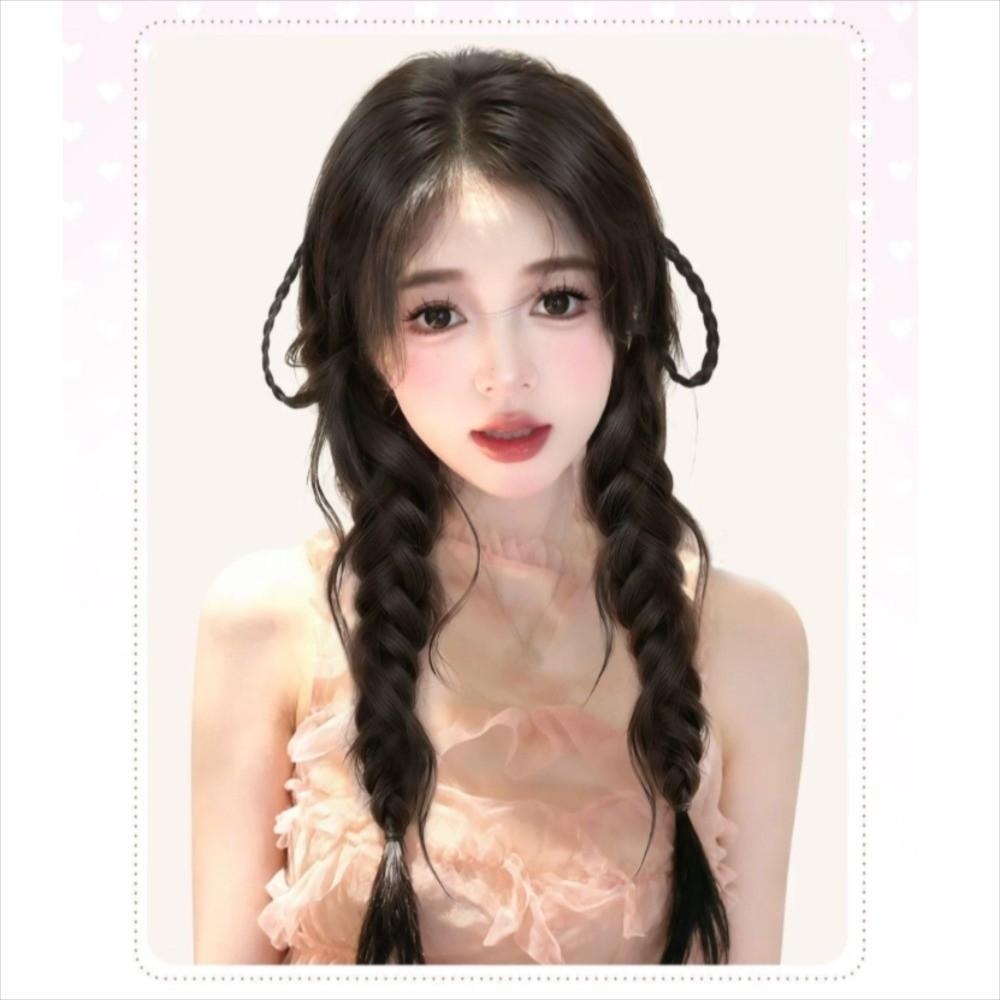 2Pcs Ear Rabbit-style Handmade Braids Pony Tails Long Twist Braid Hairpiece  for Women