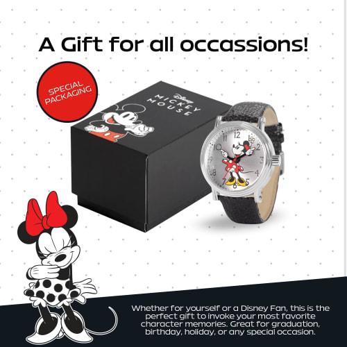 Disney Minnie Mouse Adult Vintage Articulating Hands Analog Quartz Watch, Black, Black Strap