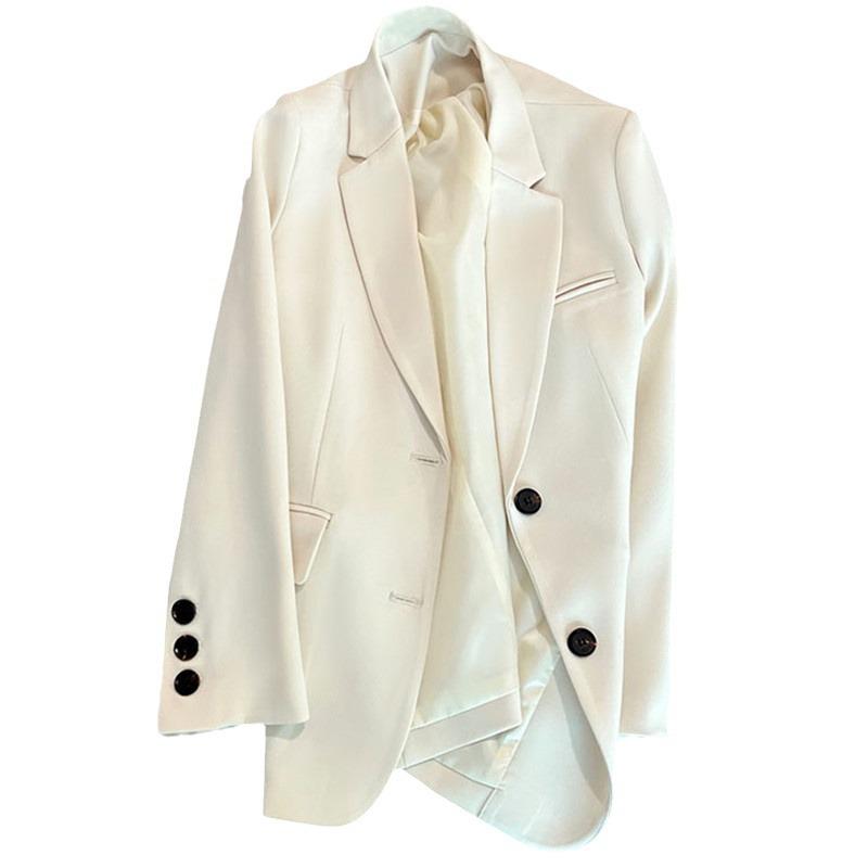 Women's Beige Petite Blazer - Casual Street Style for Spring and Autumn