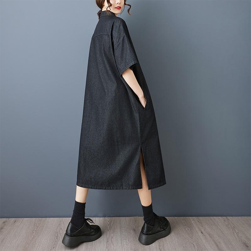Short Sleeve Plus Size Denim Vintage Embroidery New In Dresses for Women Casual Loose Long Summer Dress
