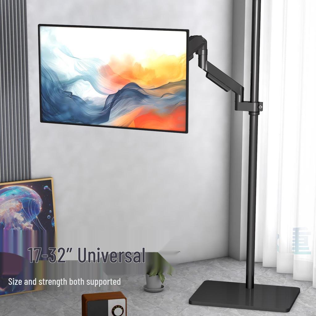 Floor-Standing Monitor Stand with Adjustable Height and Rotating Shelf