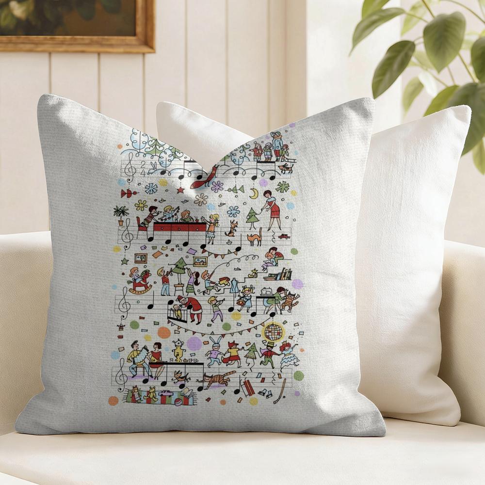 Sheet music design Cushion Cover Natural Linen Double Sided Print  Throw Pillow Case for Sofa Couch Home Decor