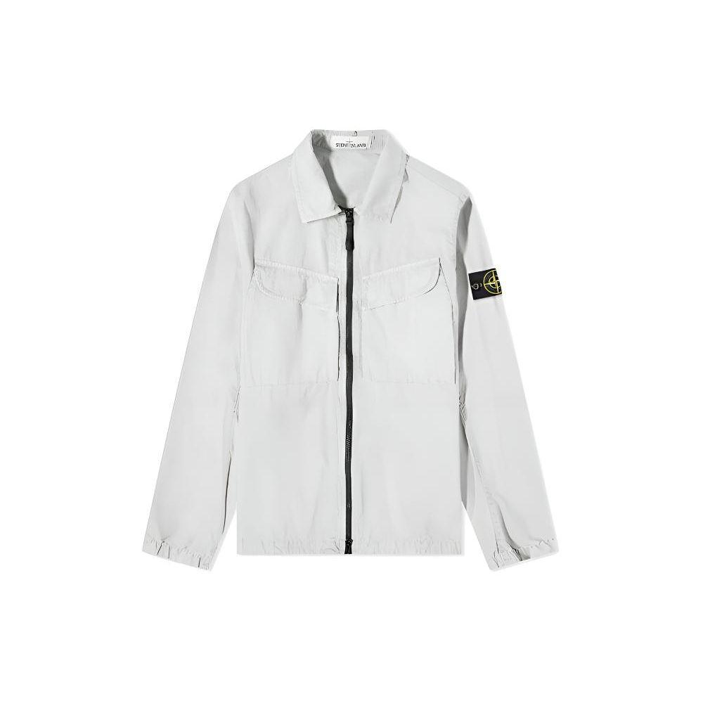 Stone Island AH22 Veste Chemise Lavée Couleur Unie Double Poche Homme Veste Gris Perle 7715101WN-V0161 L