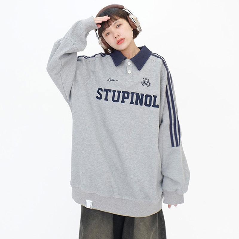 Women's Plus Size Striped Long Sleeve Polo, 2025 Retro Spring/Fall Loose Fit, Unisex Top