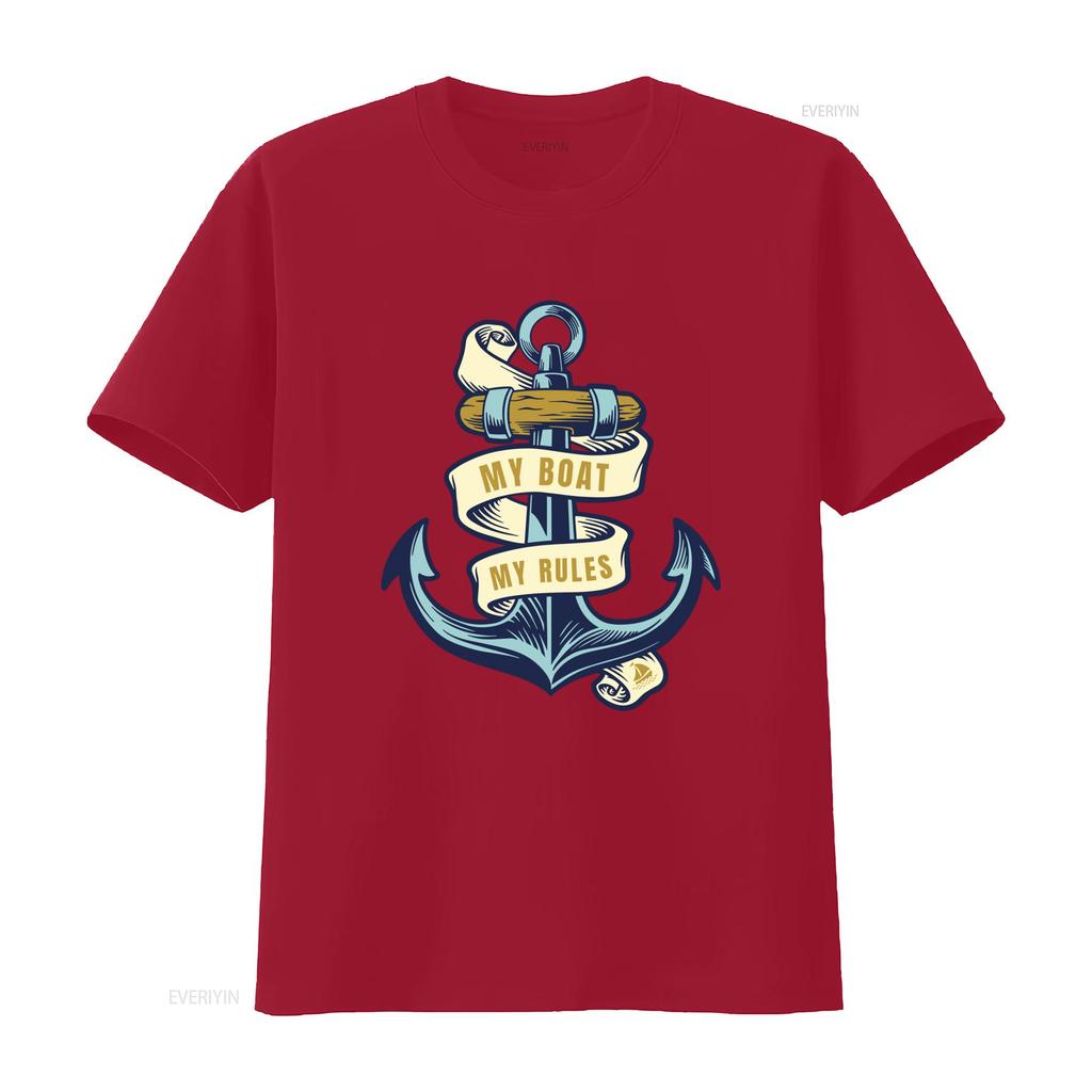 My Boat Rules Mens T Shirt Funny Sailor Anchor Design for Nautical Lovers Vintage Washed Versatile Breathable Soft Fashion
