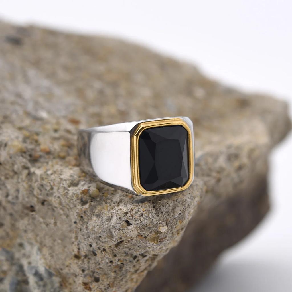 Men's/Women High Quality Stainless Steel Multiple Colors Gemstone Styles Golden Onyx Rings Jewelry