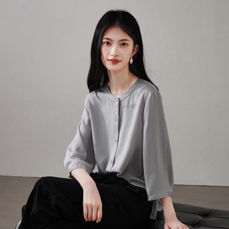 SOFSIL 2026 Spring French Style Drape Round Neck Shirt XL