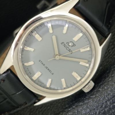SWISS VINTAGE ENICAR STAR JEWELS 160 HÅNDTRÆK HERREUR GRÅ SKIVE a703780-1