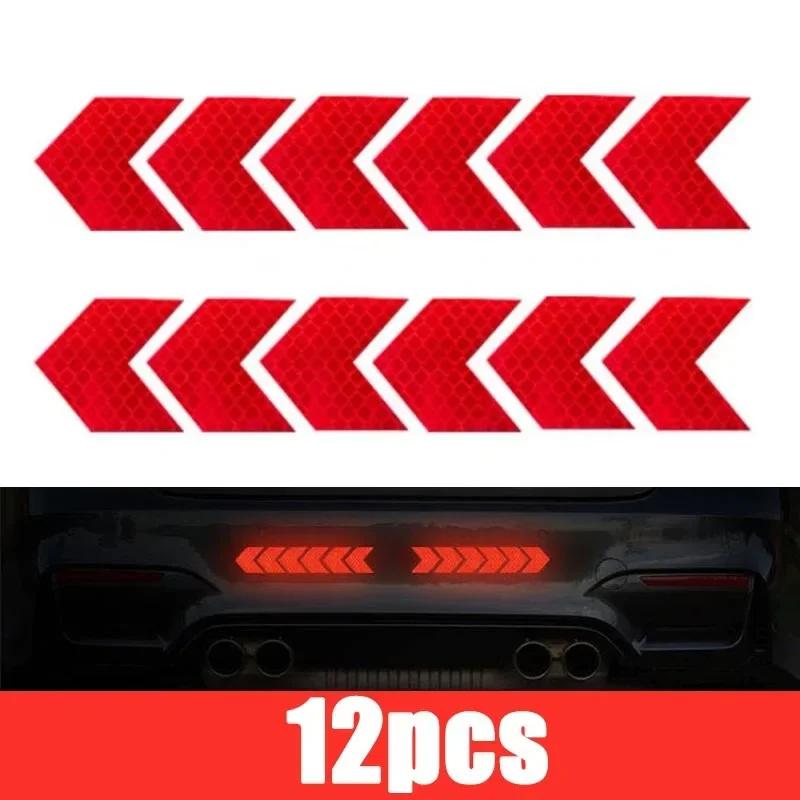 ISGTDRM 12 Pcs/Set Reflective Arrow Sign Tape Warning Safety Sticker for Car Bumper Trunk Hazard Tape Motorcycle Accessories