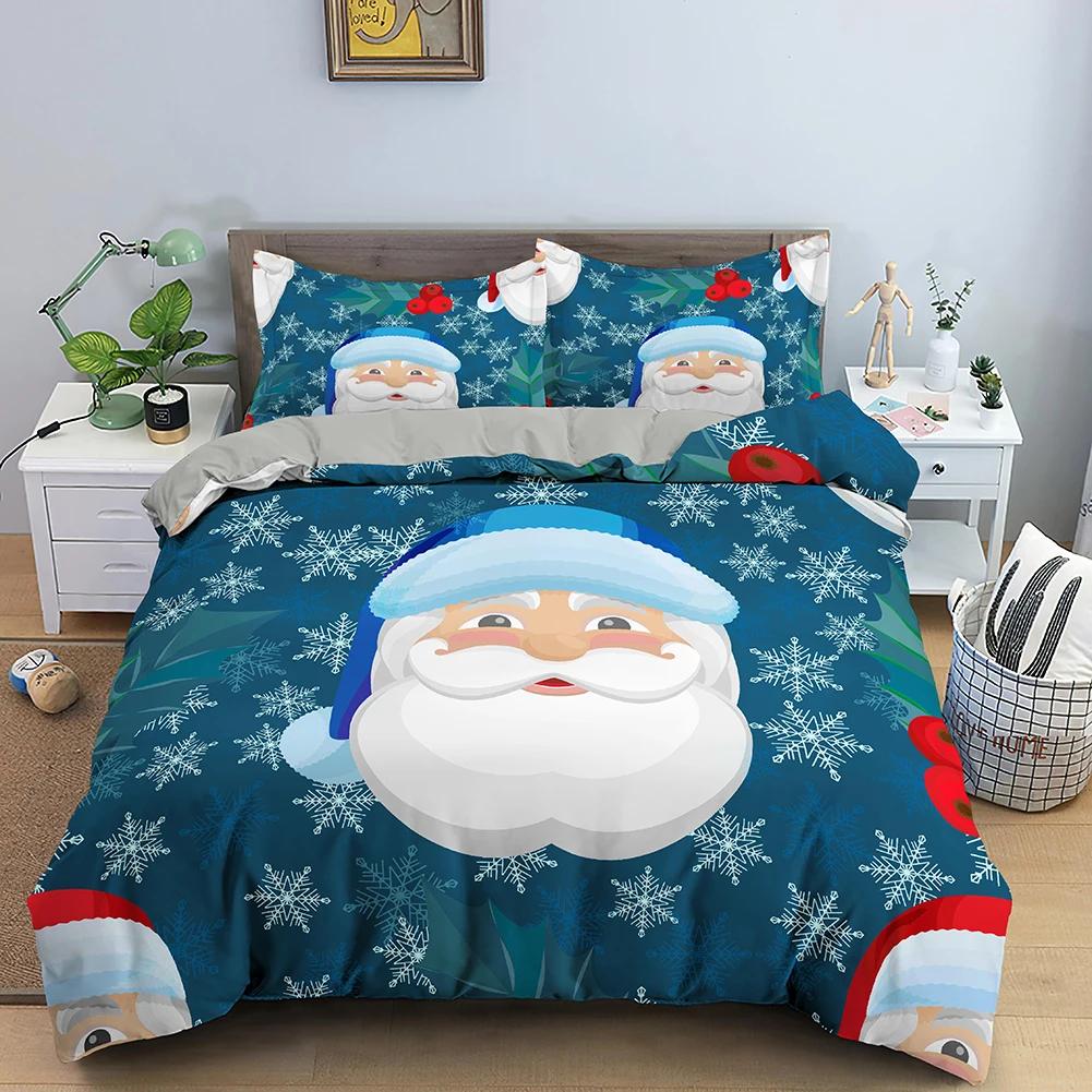 Red Merry Christmas King Queen Duvet Cover Kids Christmas Quilt Cover Santa Claus Bedding Set 1/2Pcs Microfiber Comforter Cover