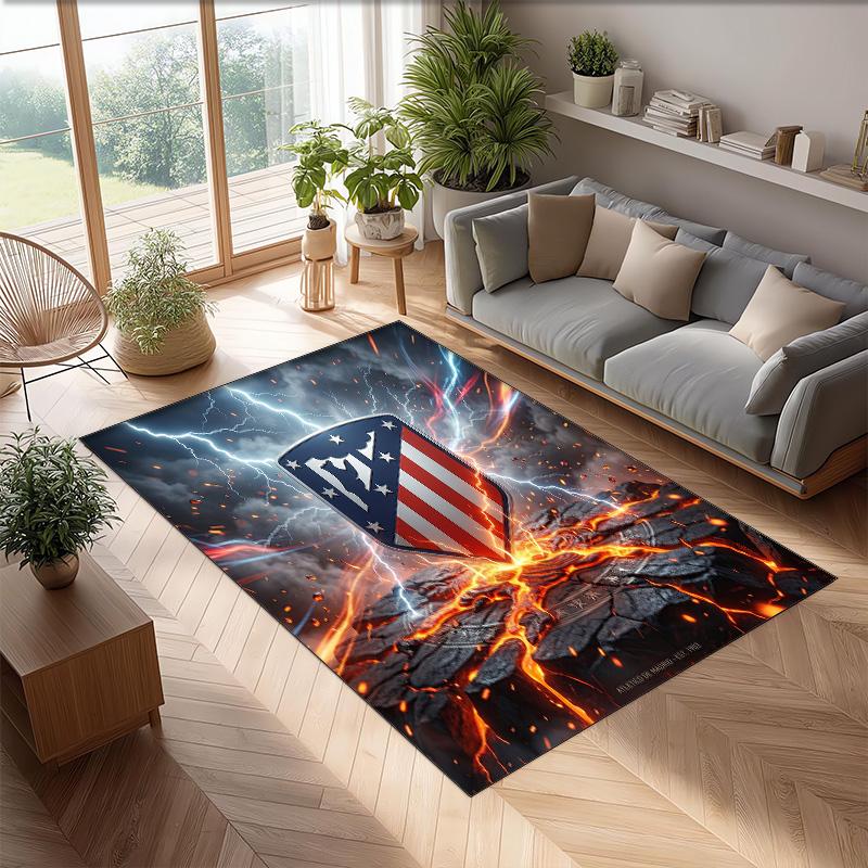 Atletico Madrid Printed Flannel Area Rug Non Slip Soft Polyester Floor Carpet Indoor Decor Mat for Bedroom Living Room Sofa Game Room Home Decoration
