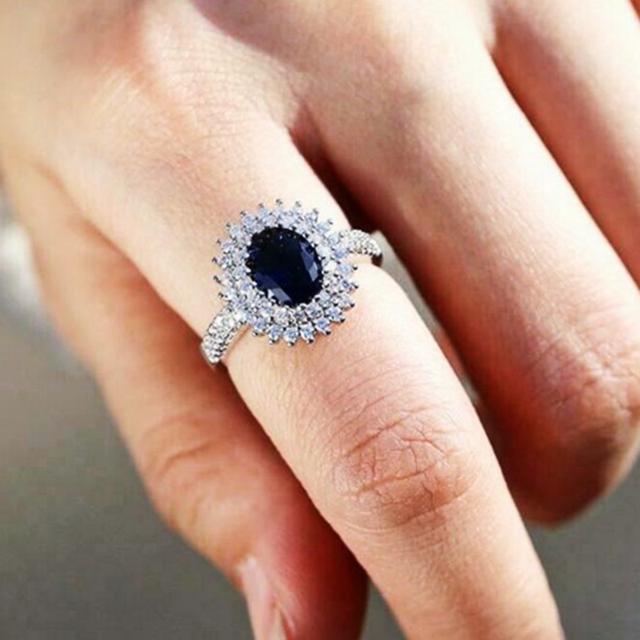 Dainty Female Party Rings with Blue Crystal Delicate Design Accessories Gift for Anniversary Temperament Lady Jewelry