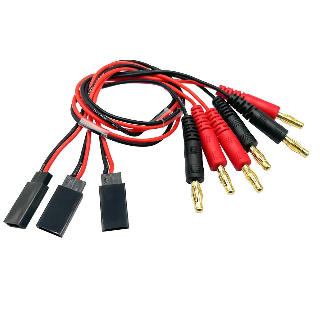 Futaba Style Receiver Plug to 4mm Banana Connector Charging Lead Adapter 20awg 30cm 11.8" Silicone Cable (3-Pack)