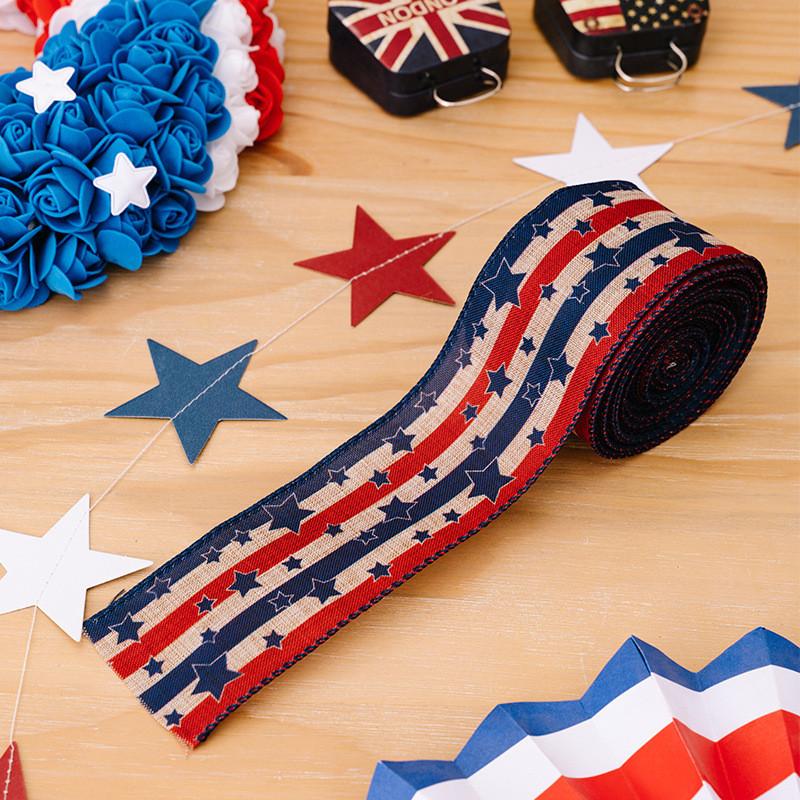 Independence Classic Day Celebration Decor American Fabric Ribbons In Red White And Hues Blue