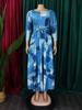 Women's 2024 Spring Lace-up Print African Plus Size Midi Dress