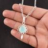 Throat Chakra Aqua Chalcedony Stone 925 Sterling Silver Ethnic Wedding Pendant PP-4-15