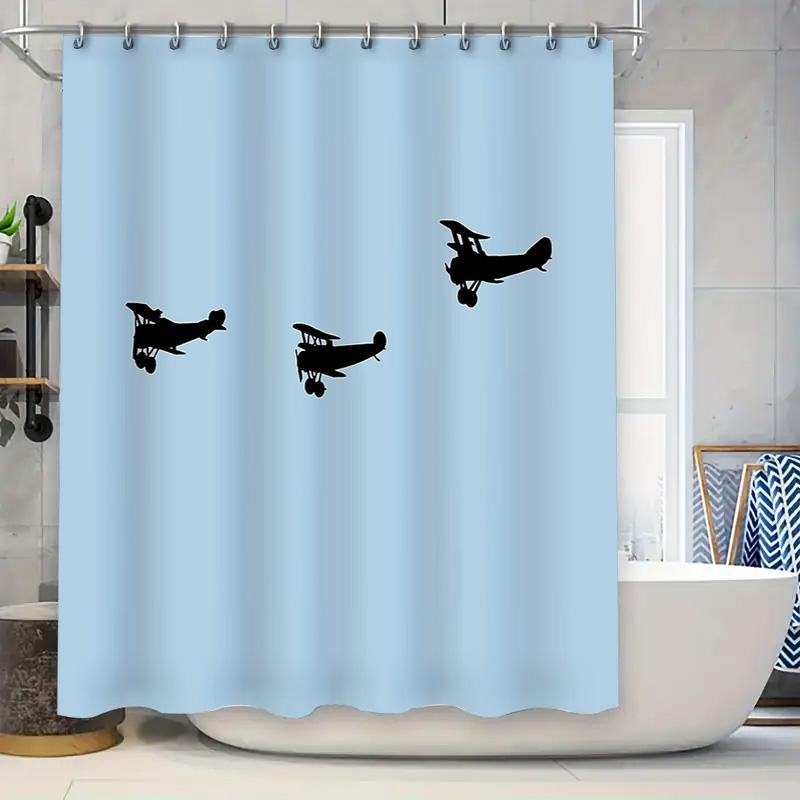 

Vintage Airplane Shower Curtain Rustic Farmhouse Bathroom Decor Bluebird Aviation Travel Theme Washable Fabric Backdrop W60H190(CM)-1 Pcs
