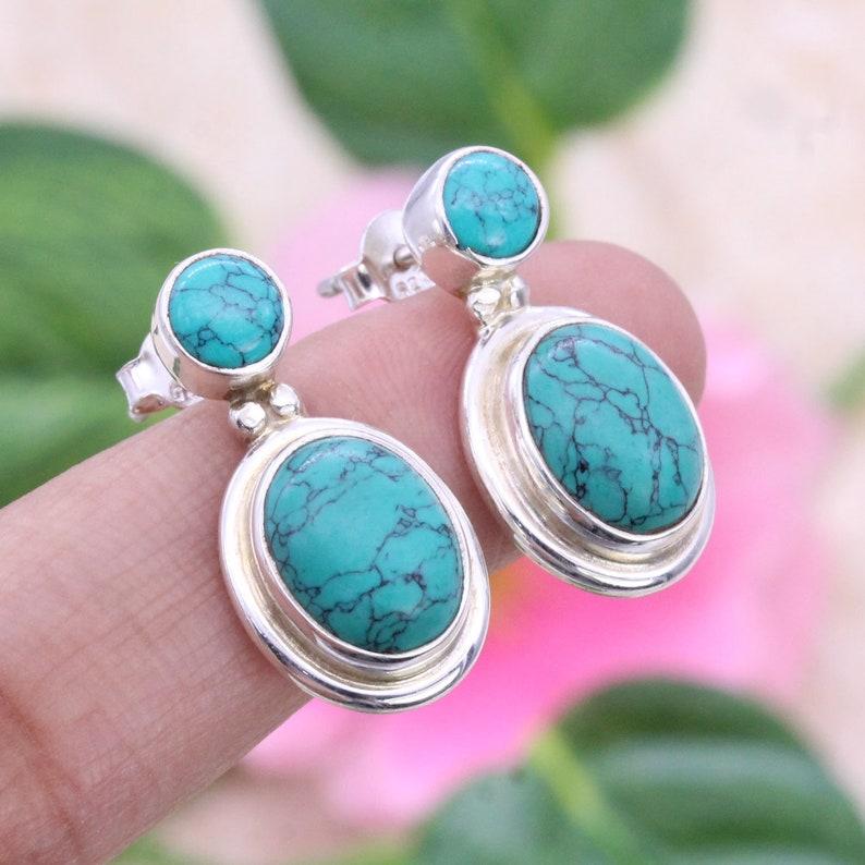 Lab Created Turquoise Gemstone Earring, Handmade Earring, Designer Earring, Gift For Her, 925 Sterling Silver Jewelry